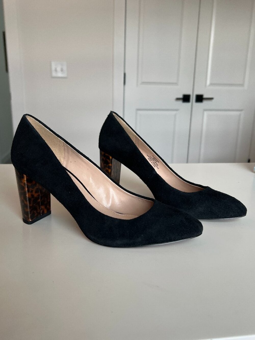 Essex Lane Margan Black Suede Pumps | Leopard Block Heel | Women's Size 9